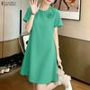 Damen Casual Rundhals Einfarbig Sommer Kurzarmkleid