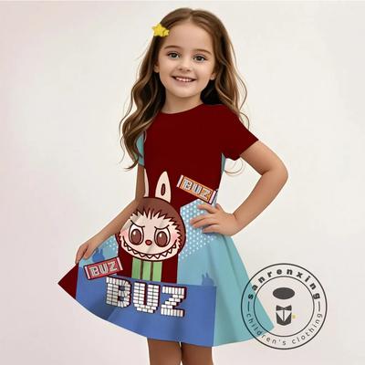 Sommer L-LABUBU-A Cartoon 3D Druck Kleid Teenager Mädchen Mode Günstig Heiß Verkauf Lässiges Partykleid