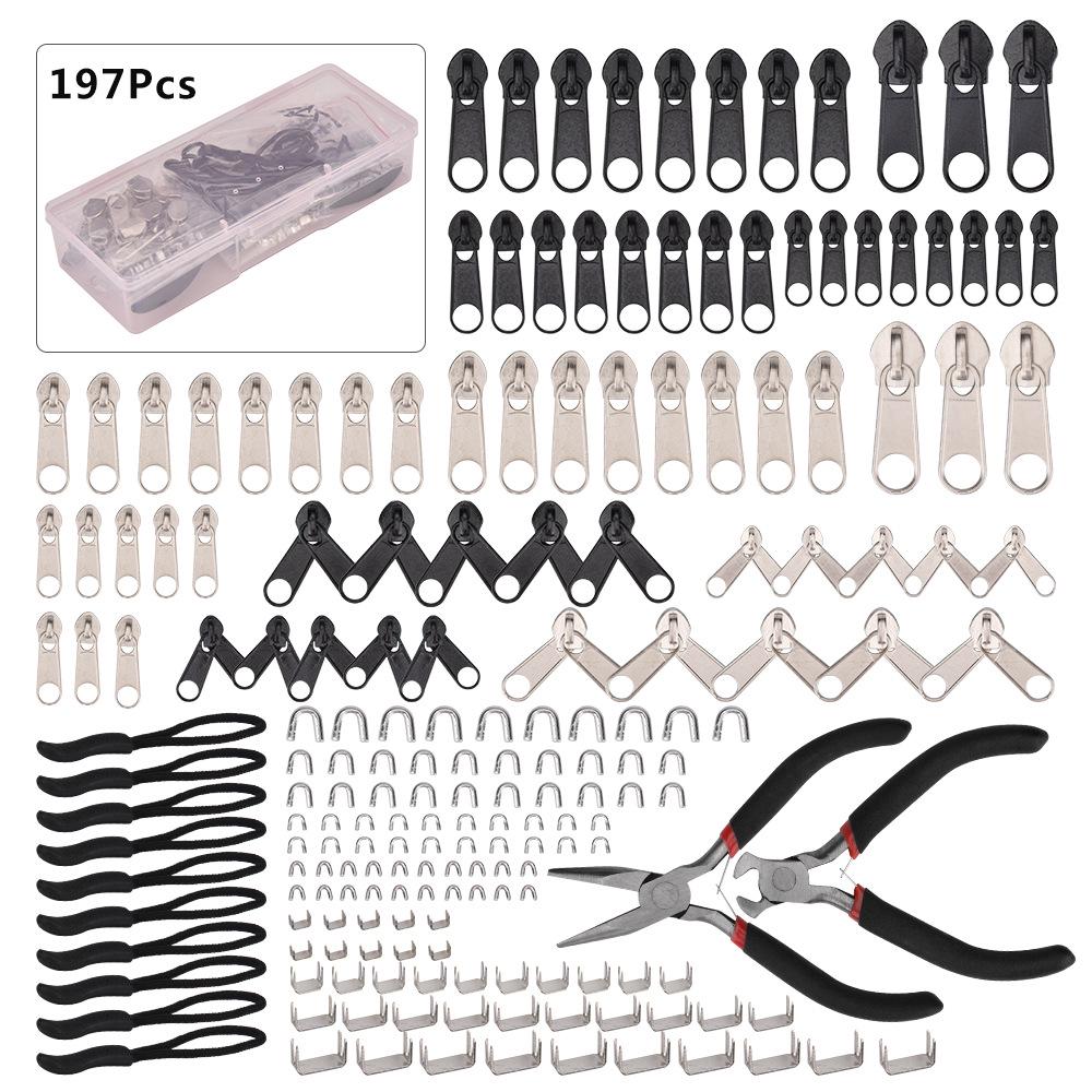 Zinc Alloy Nylon Zipper Puller Set & 4.5-inch Top Cutting Pliers Repair Kit