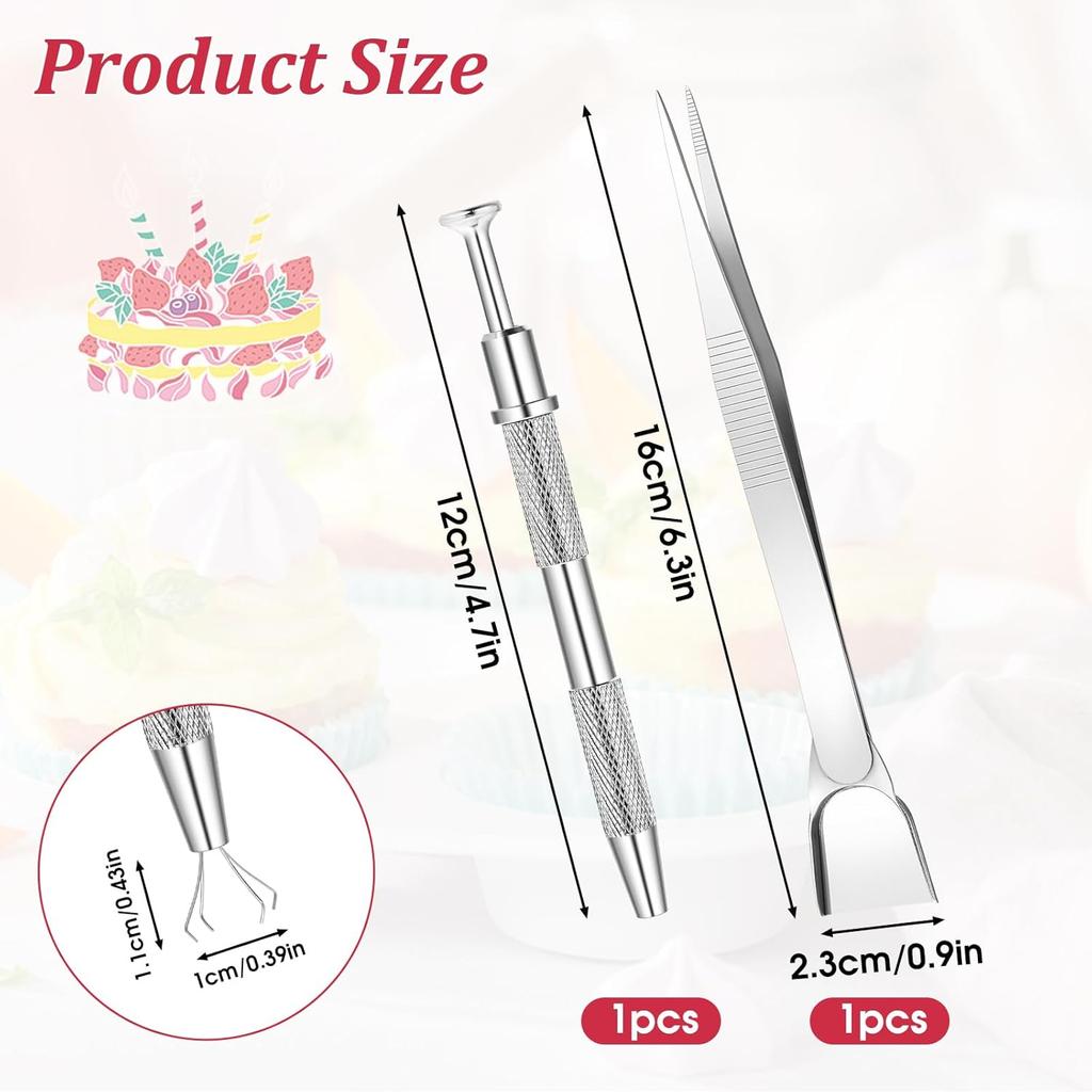 2pcs Sprinkles Tools for Cake Decorating, 4 Claw Sprinkle Pen Pearl Grabber Cake Decorating Tools Set Stainless Steel Cookie Decorating Tweezers with