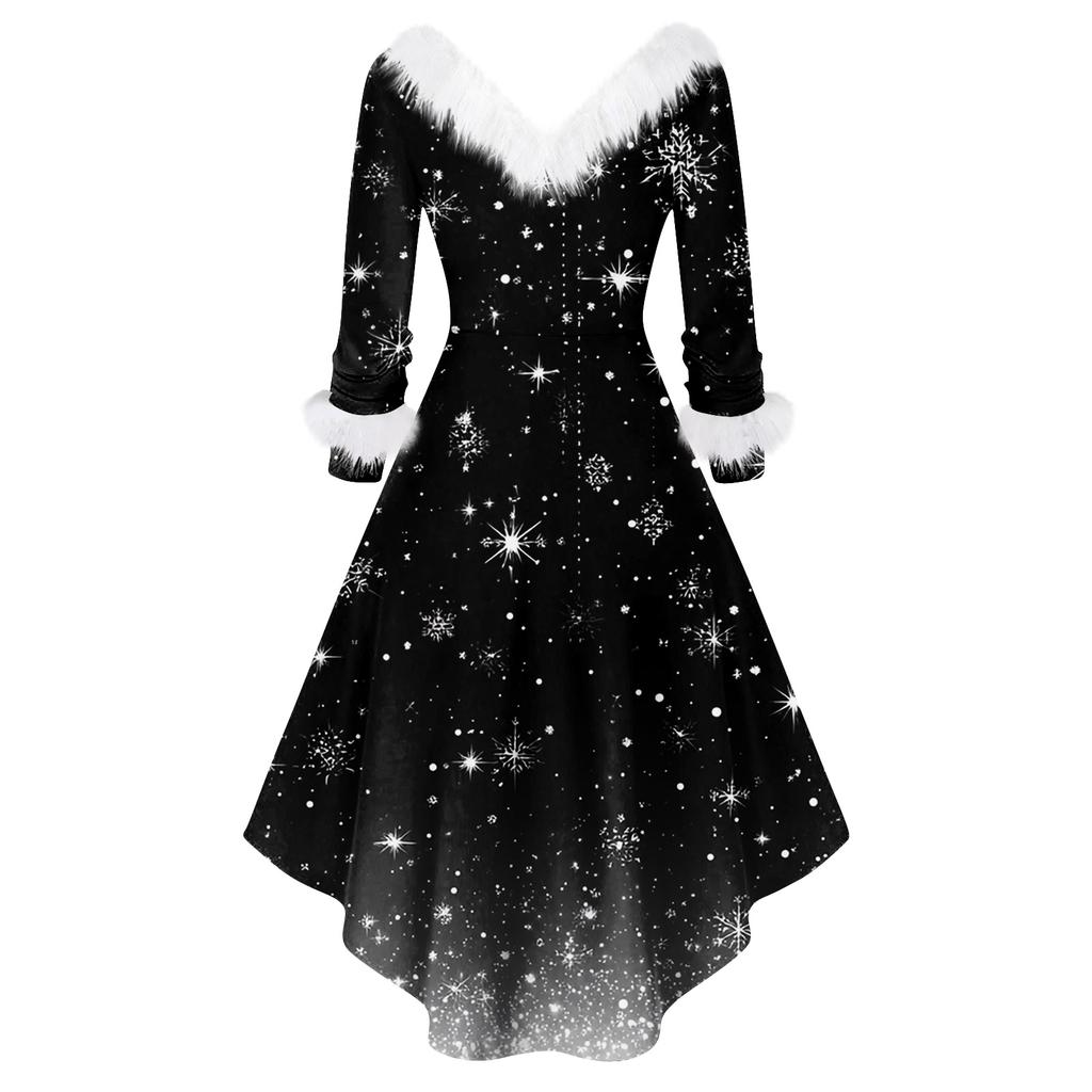 Damen Modisches Lässiges Figurbetontes Weihnachtsdruck Party Langarmkleid