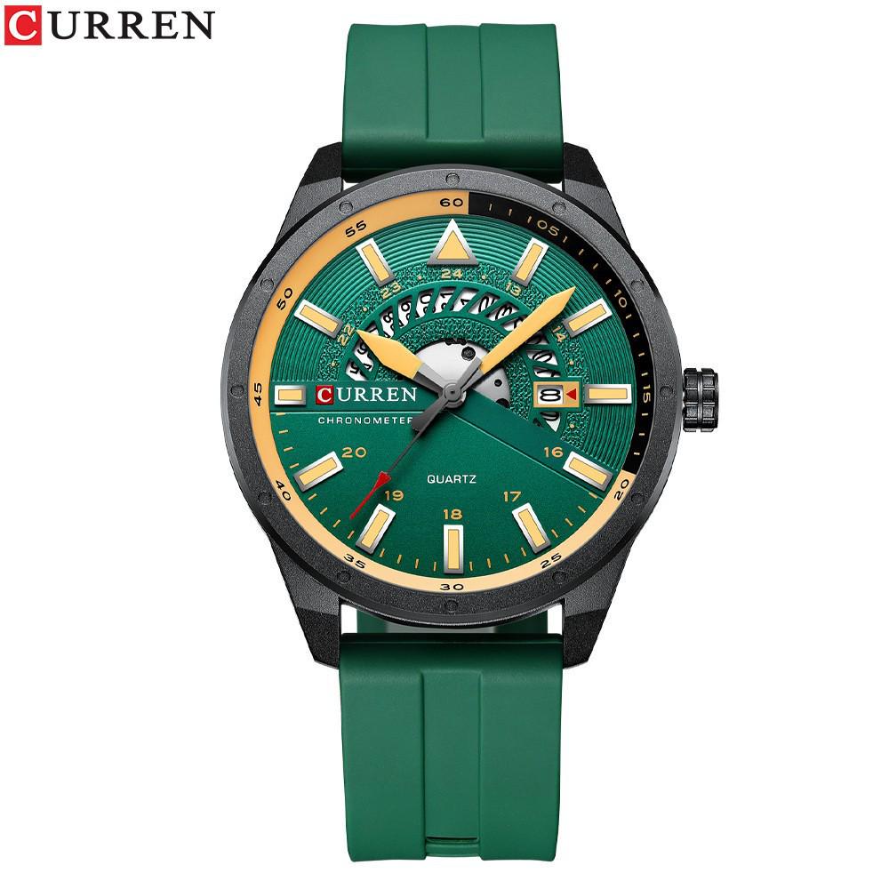 CURREN 8421 Men s Waterproof Quartz Business Watch with Rubber Strap зелёный