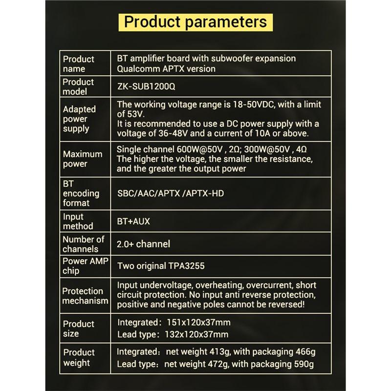 SUB1200Q Bt Amplifier Board QCC3034+ES9023 With Subwoofer Extension Bluetooth Digital Amplifier Board 600W X 2