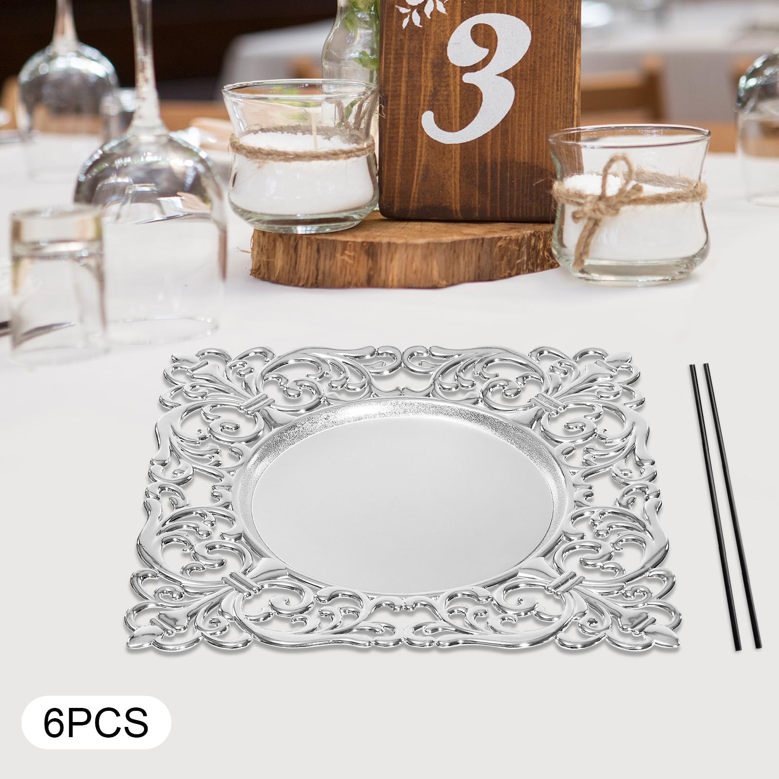 

6pcs 12in PP Charger Plates,Gold/Silver Square Mirror Chargers Tabletop for Dinner Plates,Banquets 12 inches срібний