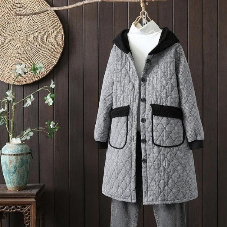 Hooded Thickened Winter Padded Coat Floral Large Size Jacket Cotton Warm Retro