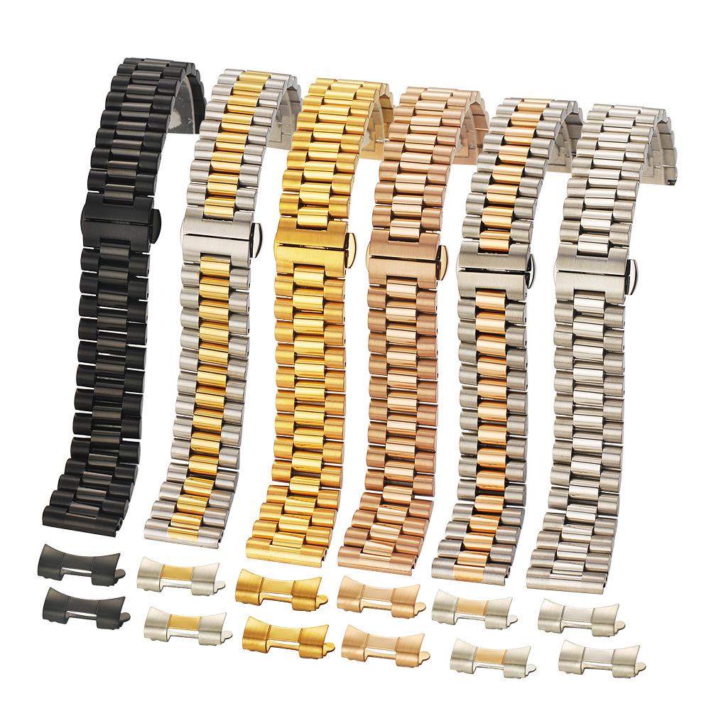Three-Bead Solid 316 Stainless Steel Watch Band with Butterfly Clasp (18-22mm) 10mm серебряный