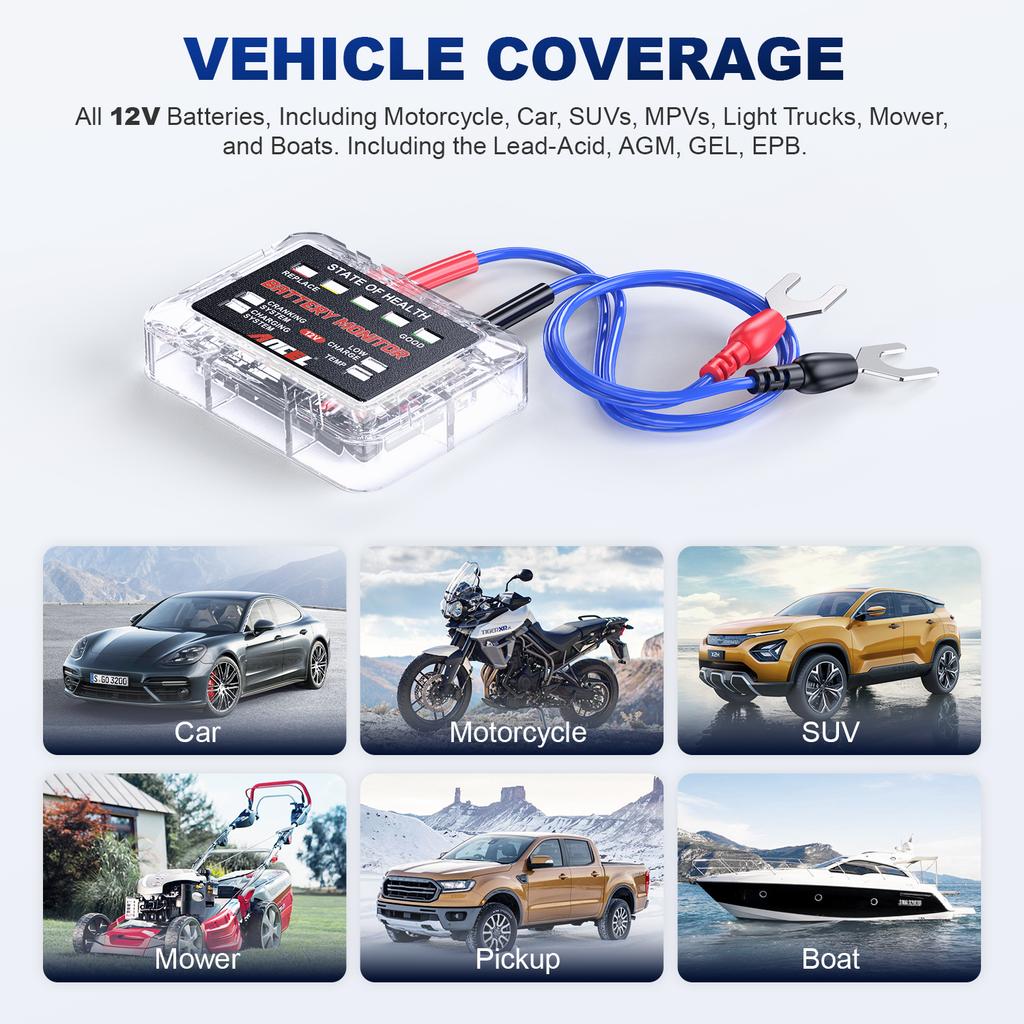 12V Battery Tester Battery Health Analyzer Charging Tester Tool ANCEL BM200 PRO 12V LED Car Battery Monitor Head-Up Display