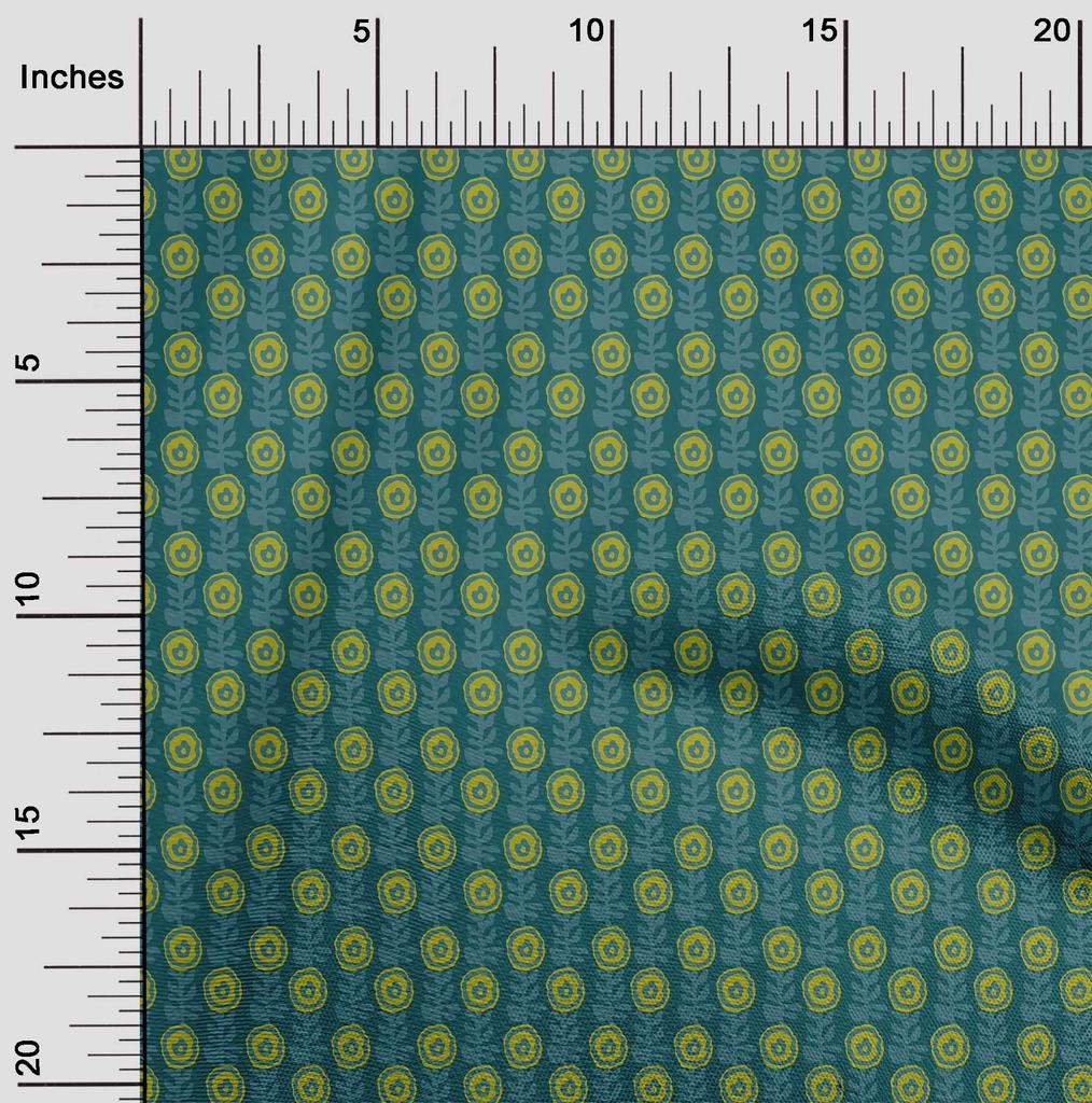 oneOone Cotton Flex Fabric Leaves & Floral Block Printed Craft Fabric BTY 40 Inch