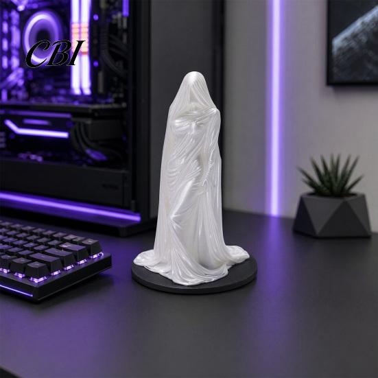 Veiled Goddess Sculpture 3D Printed Sculpture, Mysterious Female Figurine with Robe, Dark Gothic Style Desk Accessory Home Decor Statue for Bookshelf,