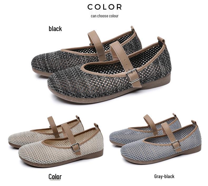 Women's 2025 Mary Jane Mesh Shoes - Breathable Flyknit, Soft Sole, One-Strap, Hollowed-Out Design