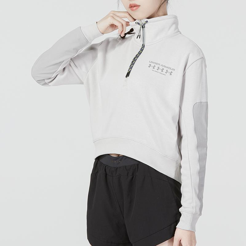 Under Armour Run Trail Crop Half-Zip Long Sleeve Sweatshirt Women Tops Grey 1374473-592