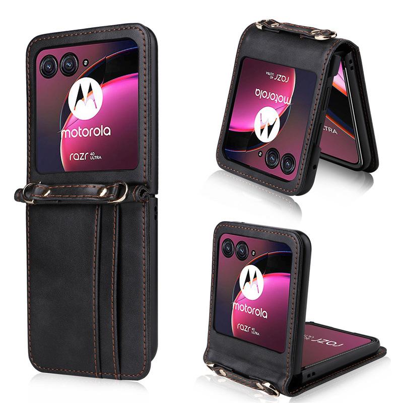 Applicable To Motorola Razr 50/40 Ultra Mobile Phone Case One-piece Lanyard Card Case Solid Color Leather Case