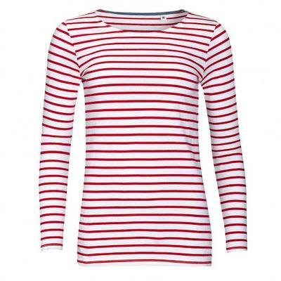 Womens/Ladies Navy Long Sleeve Stripe T-Shirt
