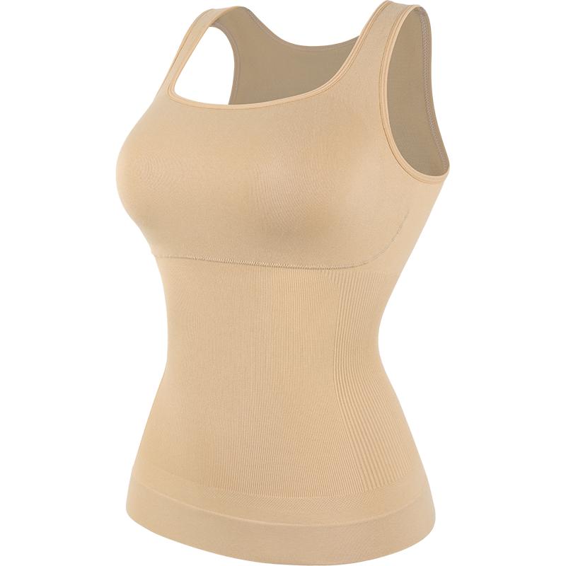 Women Compression Vest Shapewear Square Neck Tank Top Tummy Control Body Shaper Waist Trainer Camisole Padded Soft Underwear