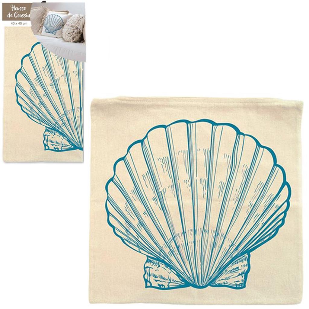Les Trésors De Lily [Q4335] - Pamuklu yastık kılıfı 'Marine World' bej mavi (kabuk) - 40x40 cm