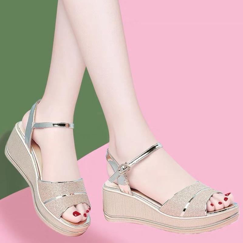 Fashion Womens Sandals for 2025 Orthopedic Platform Summer New Fashion Elegant Roman Rhinestone Wedge High-Heeled Sandal Woman Silver