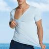Yousheng Herren Eis Seide T-Shirts Lässig Kurzarm Sport T-Shirt Sommer Atmungsaktiv Feuchtigkeitsableitend V-Ausschnitt Unterhemd Oberteil