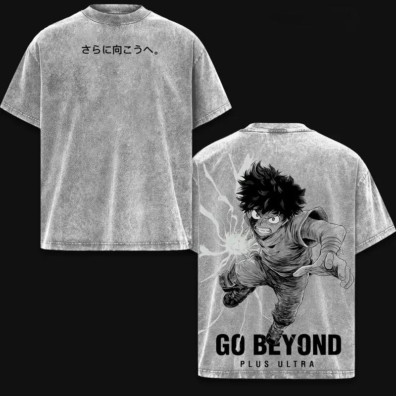 Anime My Hero Academia Midoriya Izuku T-shirt Y2k Manga Washed T Shirt Men Women Clothing Short Sleeve Oversized Cotton Tees Top
