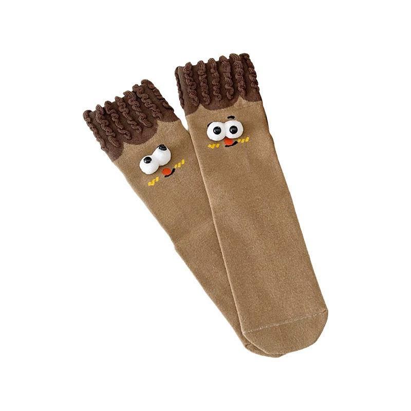 1 Paire Chaussettes Expressions Automne Hiver Pour Femmes Filles Chaussettes Créatives Mi-Mollet Chaussettes Drôles Mi-Mollet Chaussettes en Coton 3D Grands Yeux