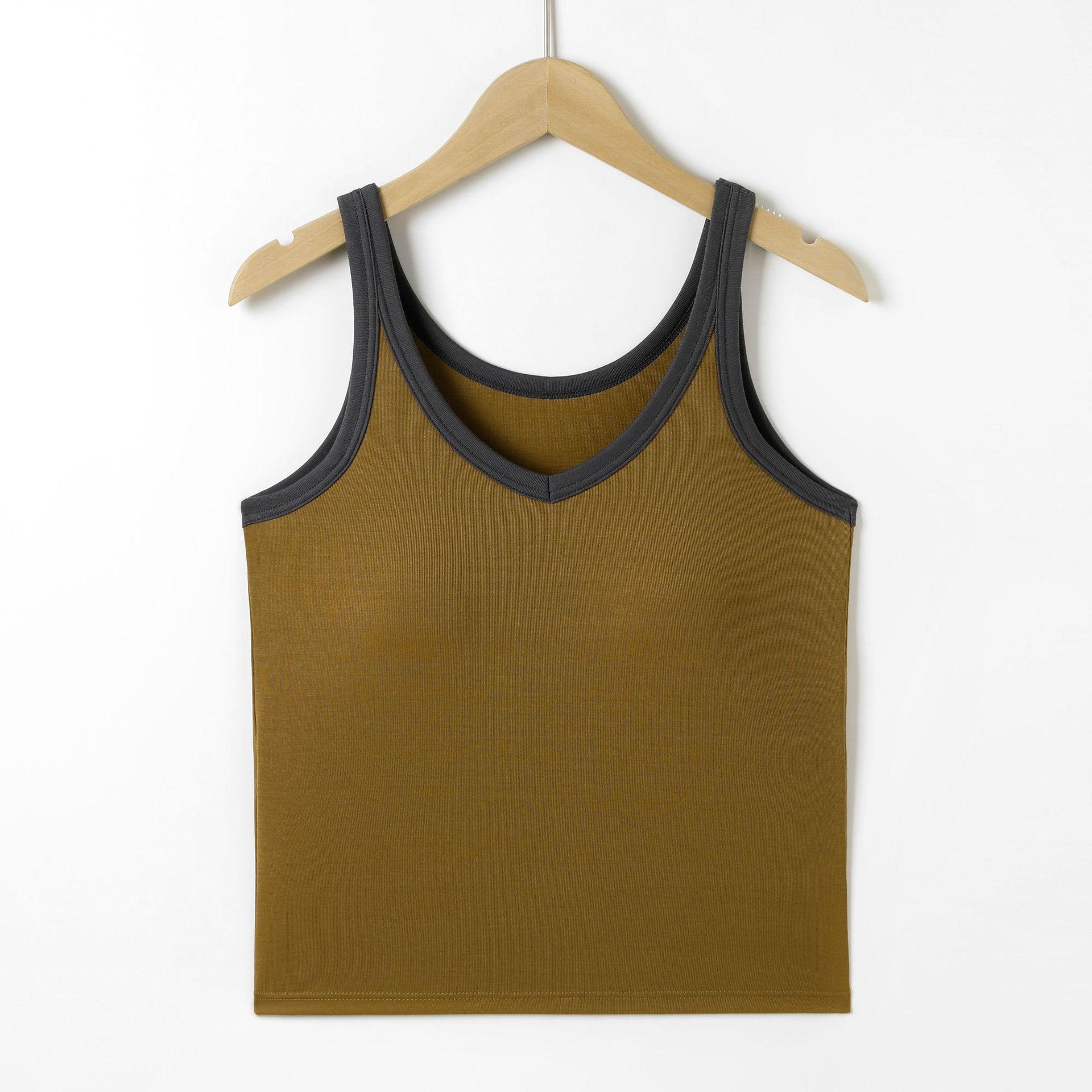 Women s V-Neck Camisole with Built-In Bra, Slim Fit, Color Block, Summer Design, Versatile and Flattering Top L