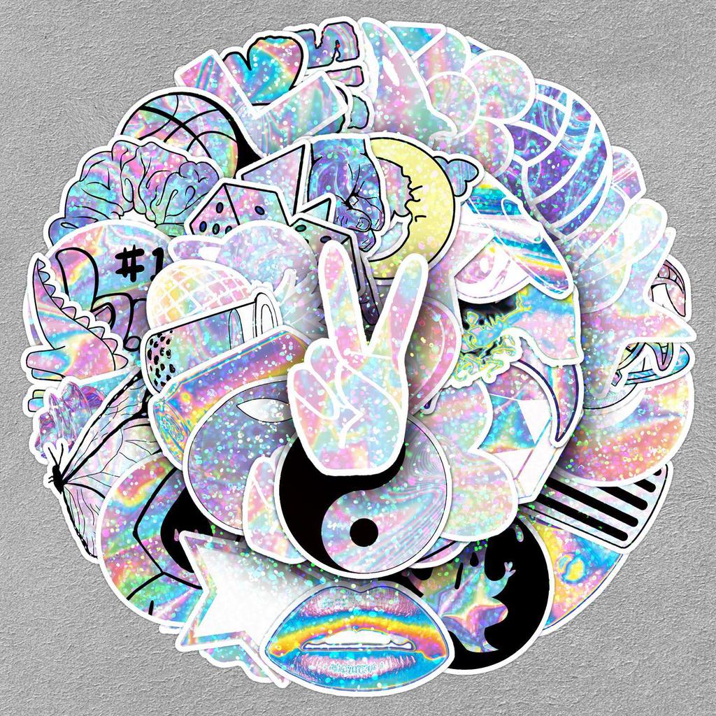 50PCS Holographic Laser Stickers: Cool, Trendy, Waterproof for Helmets, Cars, Stationery