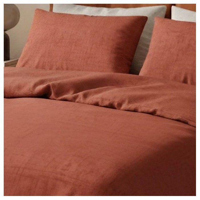 Parure de lit King Size - 1 housse de couette 240 x 220 cm + 2 taies d'oreiller 60 x 60 cm - 100% coton renforcé - Rouge brique