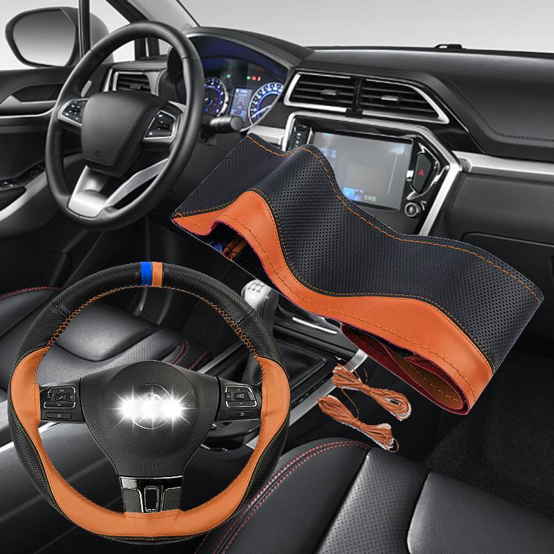 Χειροποίητο Κάλυμμα Τιμονιού από Γνήσιο Δέρμα, Αντιολισθητικό, Άνω Στρώμα από Δέρμα Αγελάδας που Απορροφά τον Ιδρώτα, Καθολικό για Όλες τις Εποχές.