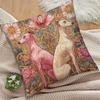2D Flat- Vintage Floral Greyhound Throw Pillow Cover Art Nouveau Style Decorative Cushion Case For Sofa Bedroom Living Room