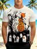 [Print Design - Not Textured] Men'S Digital Print T-Shirt, Men'S Halloween Theme Party Tee, White with Eerie Pumpkin Pattern, Suitable for Holiday