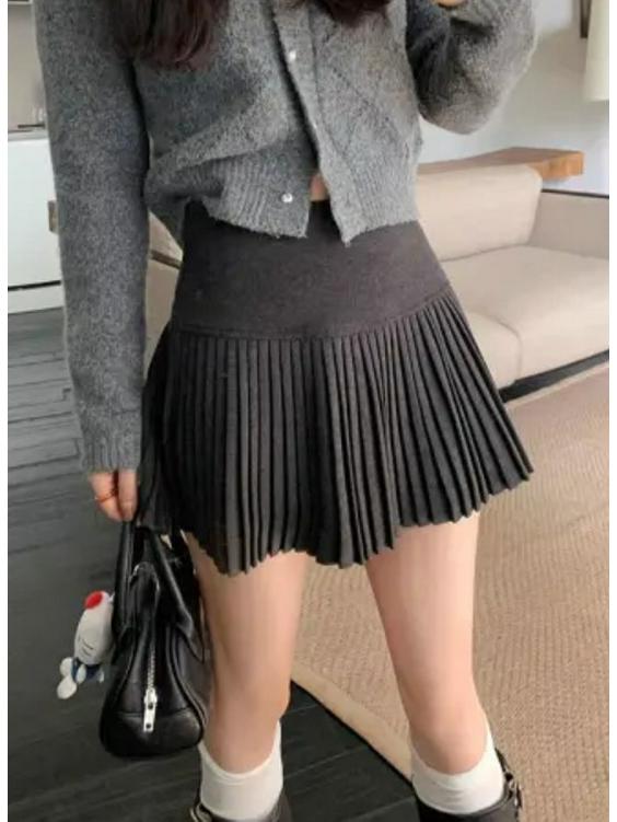 

Белая юбка-плиссе из шерсти с высокой талией - Женская короткая юбка А-силуэта для осени/зимы, Маленький размер, Защита от exposure, Стиль Горячая девушка M темно-серого