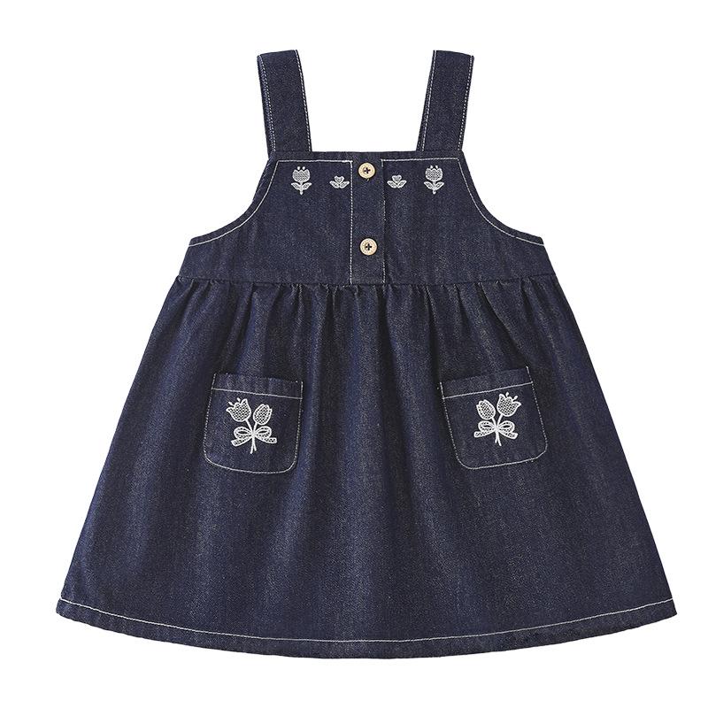 [2026 Spring Collection] Girls' Washed Denim Pinafore Skirt - Children's Spring Fashion