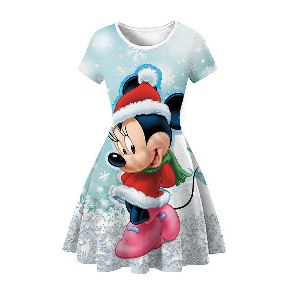 New Mickey Minnie Christmas 2D Printed Short Sleeve Dress Fashion Girls Princess Dress