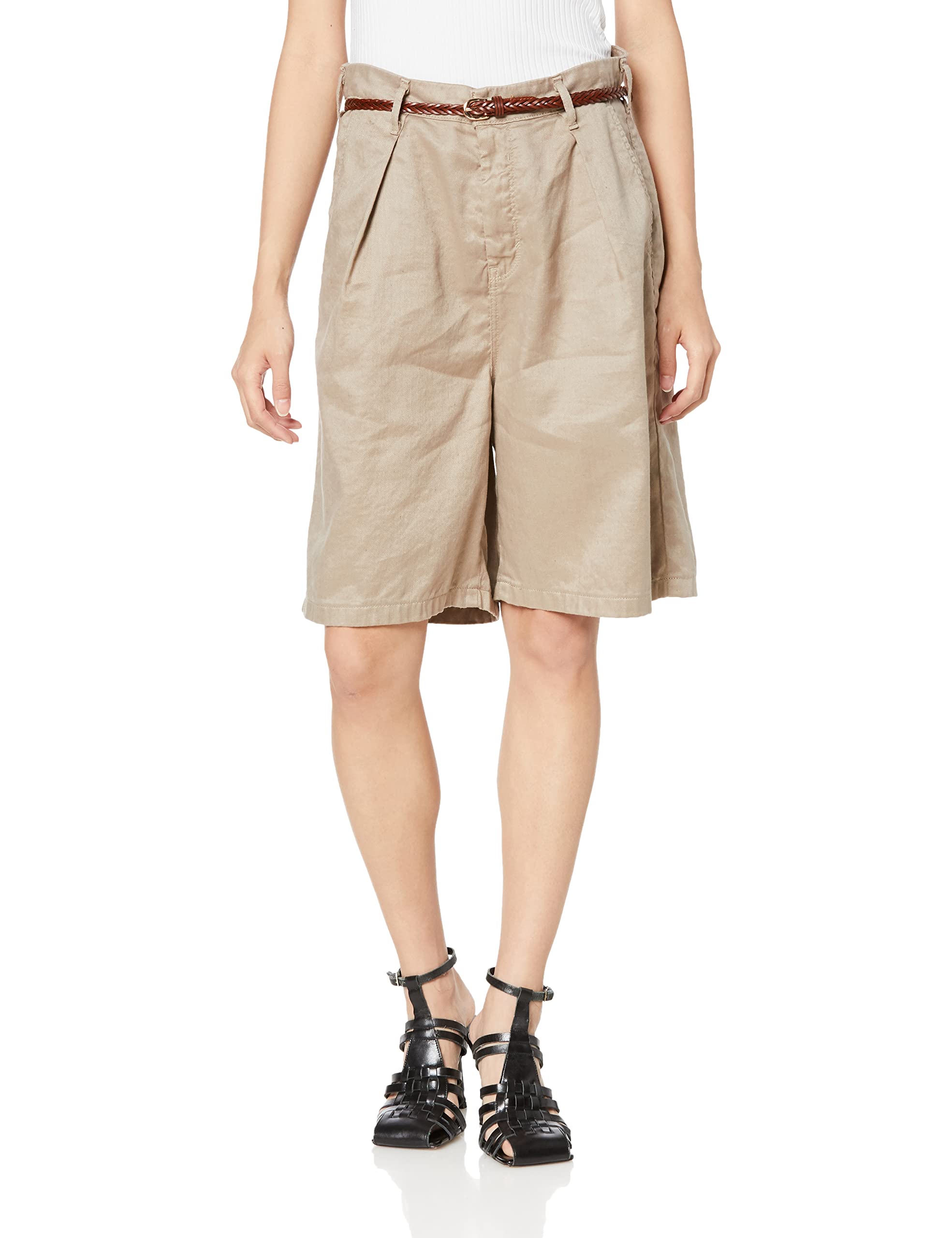 

Something Beige Denim Shorts with Cool Made in Size M Women s Belt, Design, Japan, бежевый