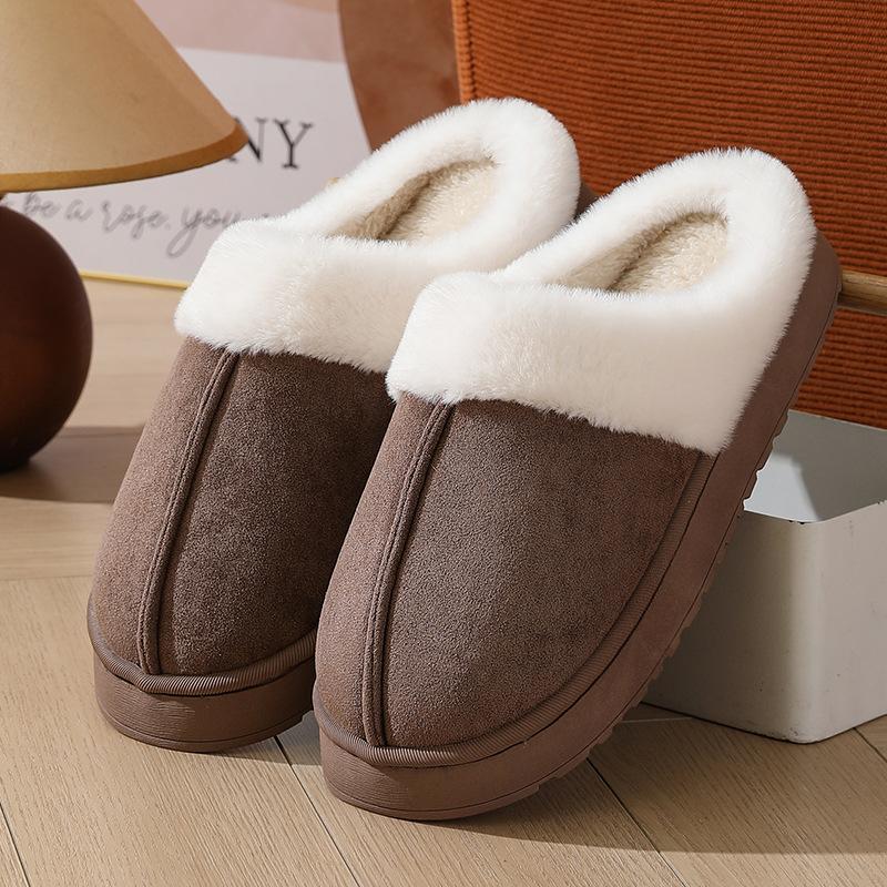 Fashion Crestar Women Plush House Slippers Fashion Faux Fur Collar Non-slip Platform Fuzzy Slides Winter Indoor Warm Fluffy Cotton Shoes
