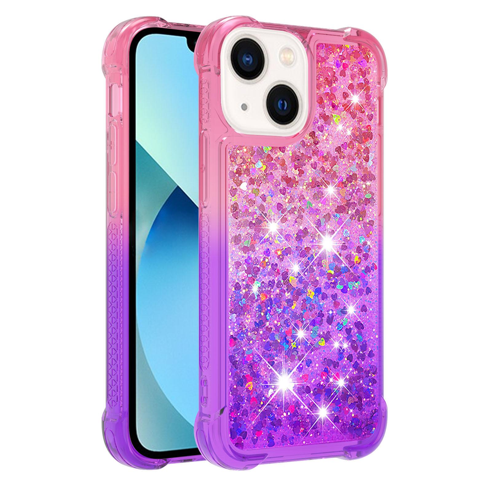 

For iPhone 15 Plus TPU Case Gradient Quicksand Phone Back Cover Pink+Purple