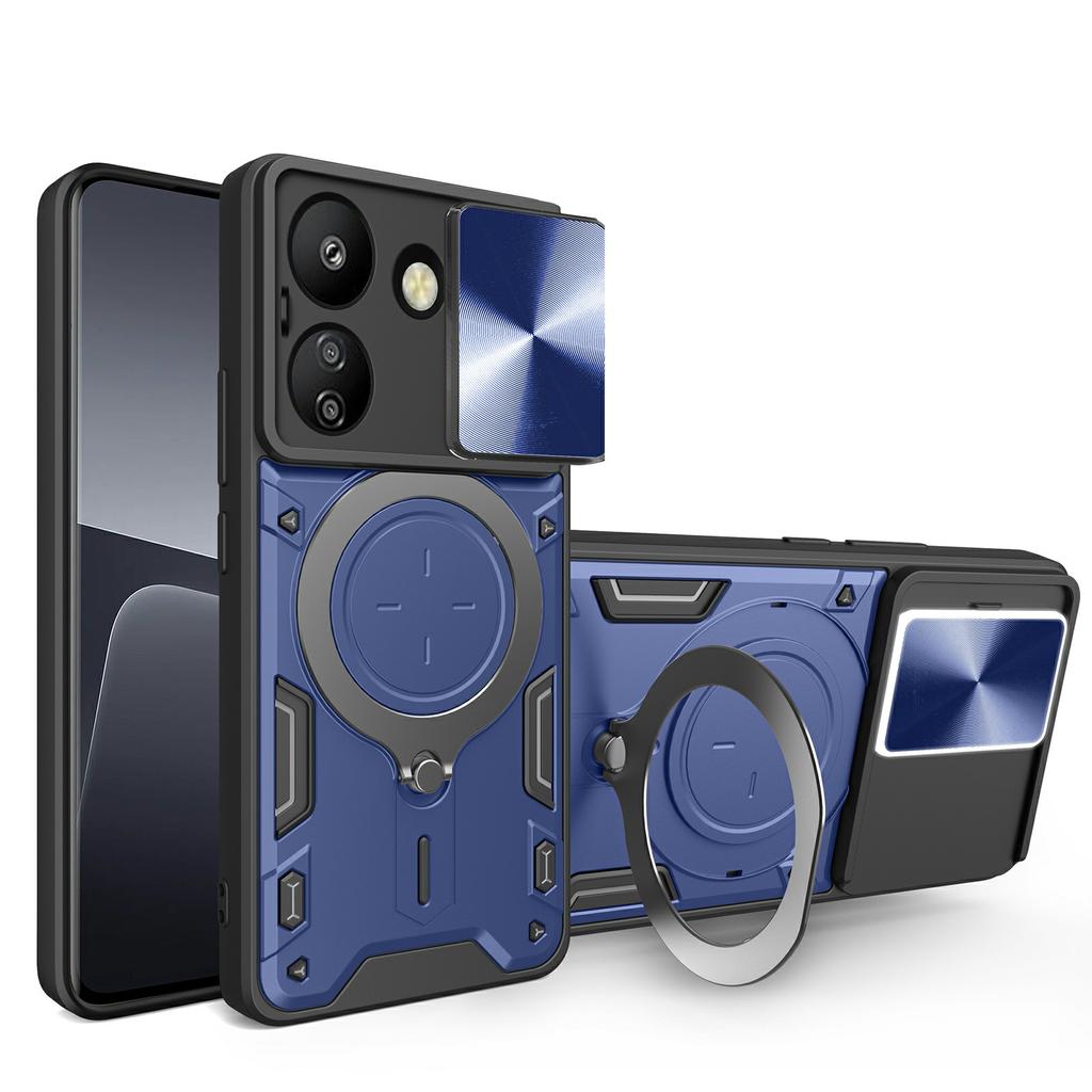 For Xiaomi Redmi 13C 4G/Poco C65 4G Case Slide Camera Lid TPU+PC Hybrid Phone Cover with Kickstand