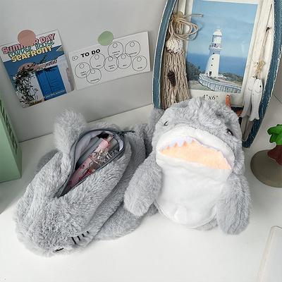 1Pc Cute Plush Shark Pencil Case Student Stationery School Supplies Kawaii Doll Back To School Storage Bag Pen Bag Stationery