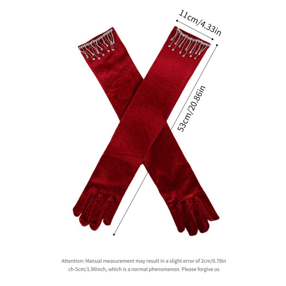 Solid Color Velvet Long Gloves Rhinestone Tassel Evening Dress Gloves  Dress-Up  Accessories