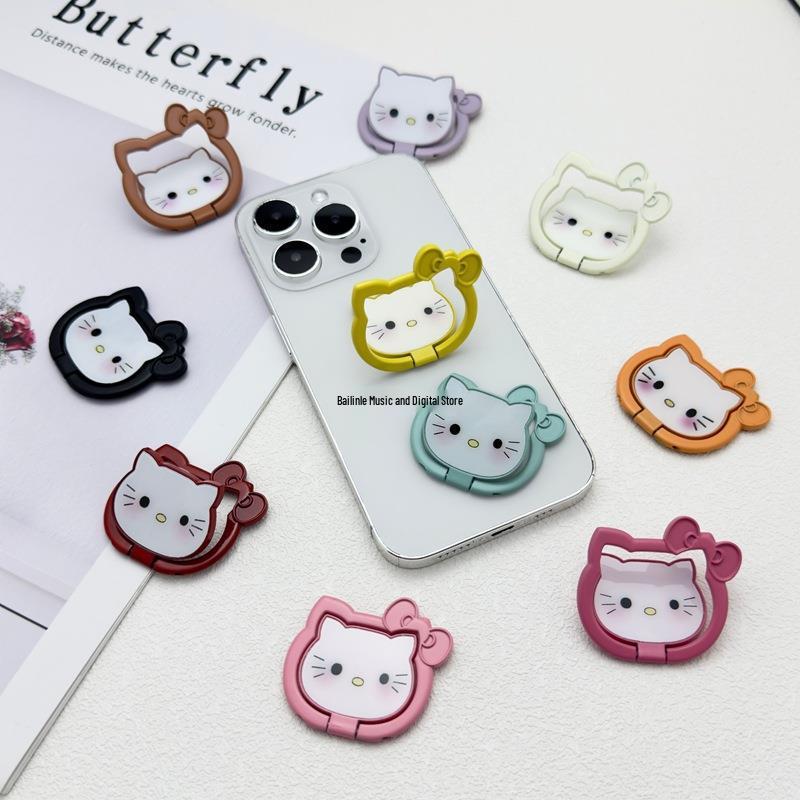 Cartoon Cat Phone Ring Stand with Magnetic Suction and Desktop Back Sticker