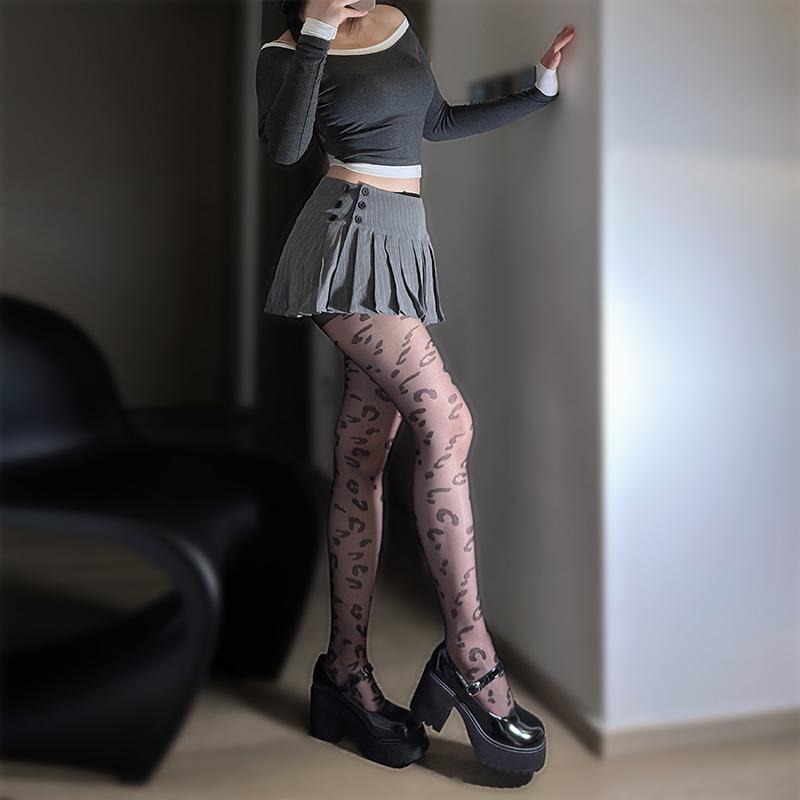 Retro Leopard Print Jacquard Black Stockings - Sexy, Trendy, and Elegant Women's Hosiery 3195