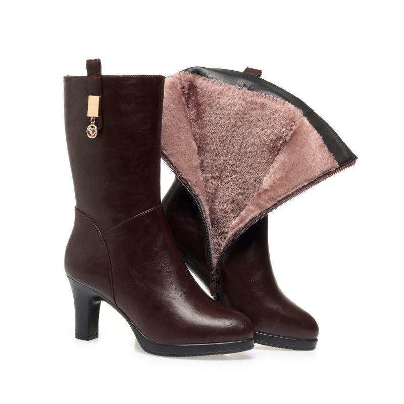 

Модные милые женские длинные сапоги с круглым носком на толстом каблуке, платформа 7 см, украшение 1,5 см, большой размер 35-41, модные теплые утолщенные женские сапоги Bota 41 коричневый