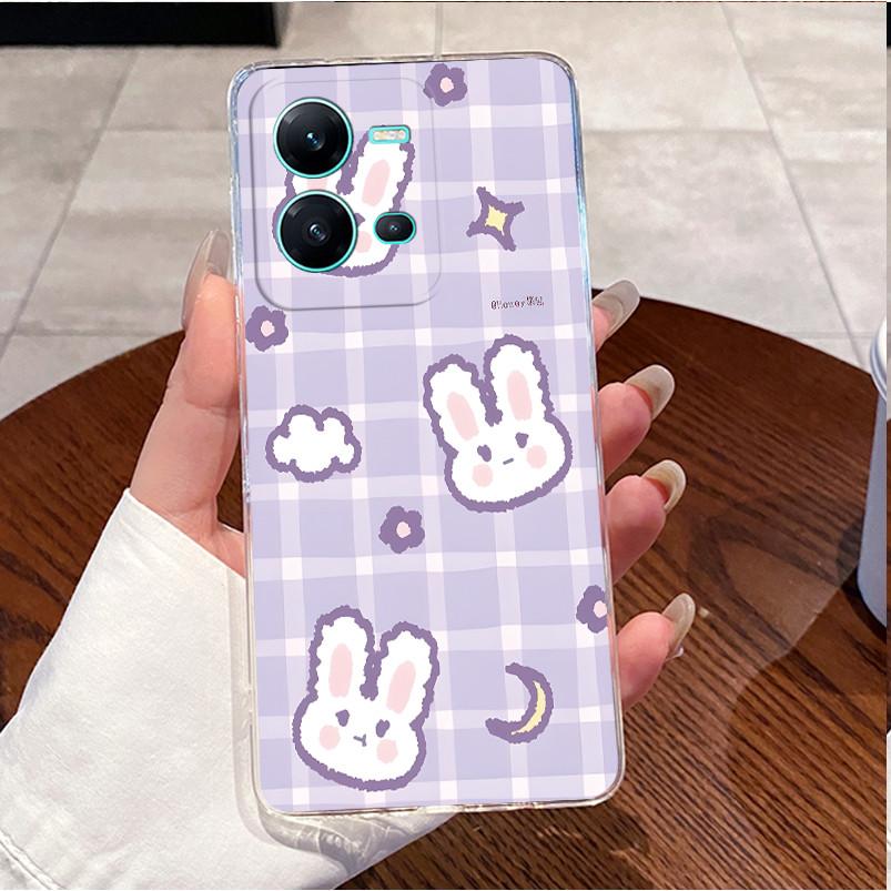 Phone Case For Vivo V25 Y35 Casing Luxury Cute Love Heart Rabbit Funny Pattern Transparent Silicone TPU Soft Shell Back Cover