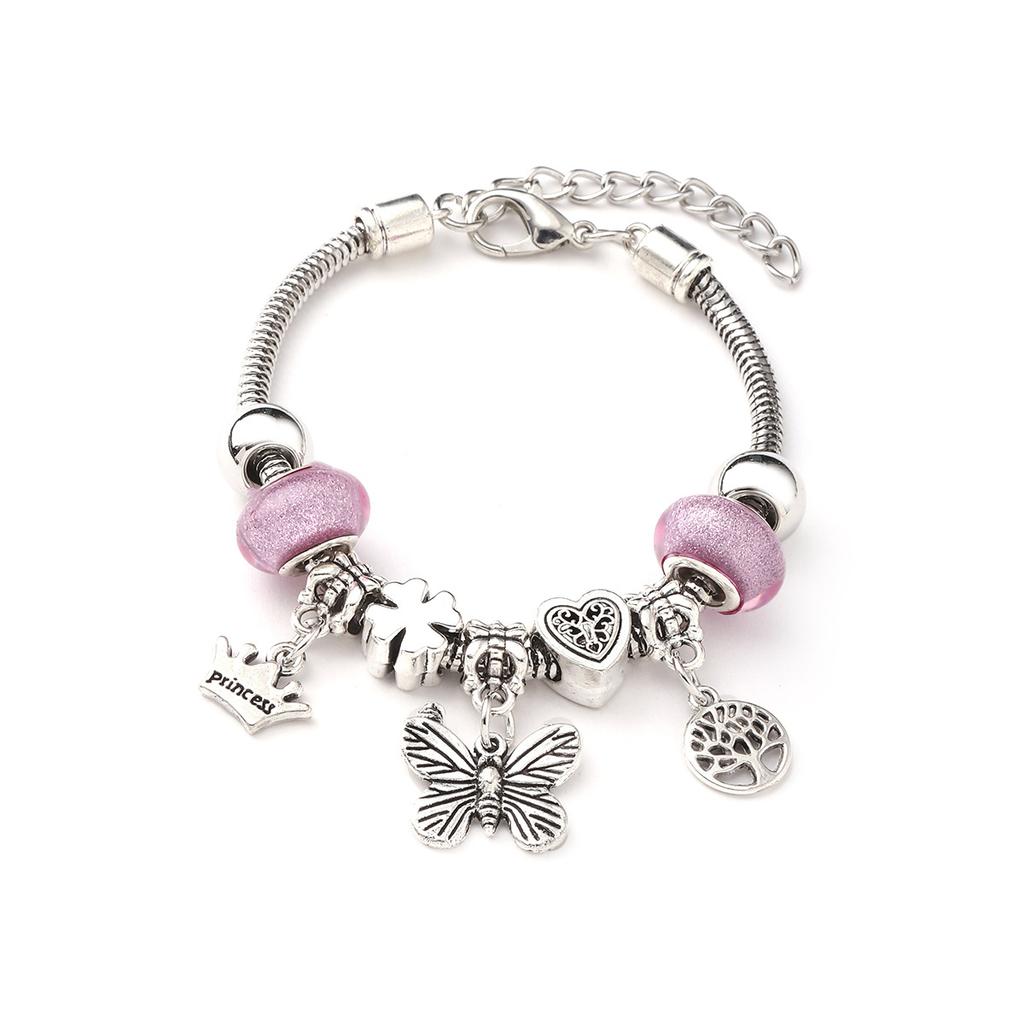 Vintage Handmade Alloy Large Hole Glass Bead Elephant Tree of Life Design Transparent Bracelet Multiple Styles Available