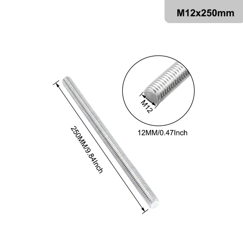 304 Stainless Steel Threaded Rod M2-M20, 250mm/500mm Length, All Thread Stud Bar 1pcs