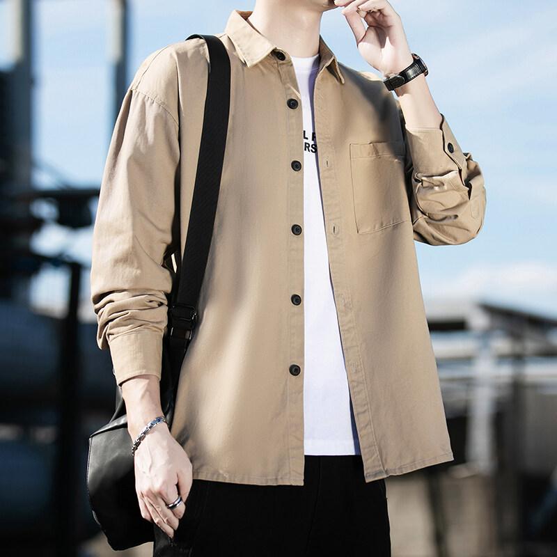 Spring Autumn Men's Cotton Casual Shirts High Quality Solid Color Turn Down Collar Loose Fashion Youthful Vitality Shirts Men