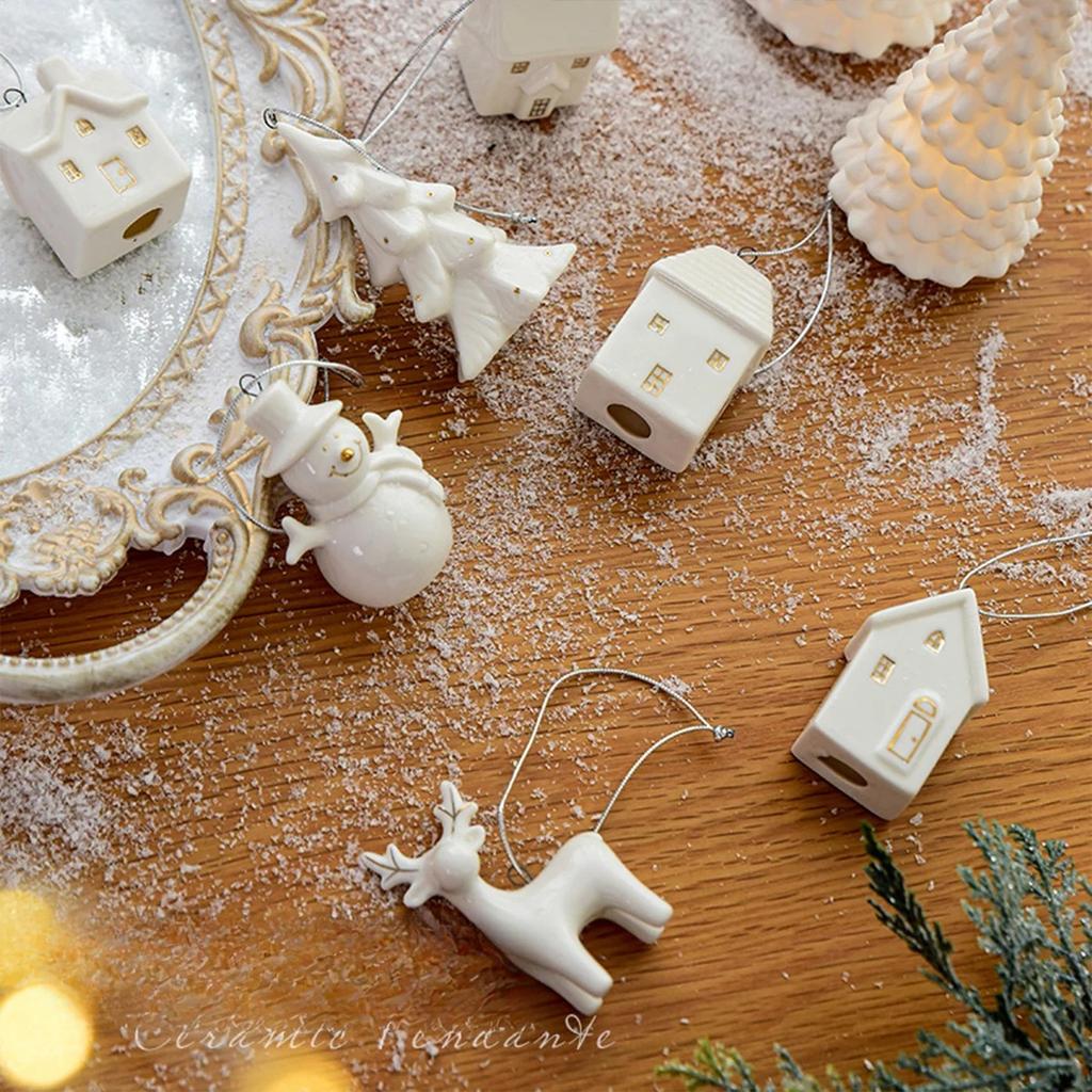 Weihnachten hohle Keramik Mini alter Mann Elch dekorativer Anhänger für Weihnachtsbaum Weihnachten Heimfenster Partydekorationen