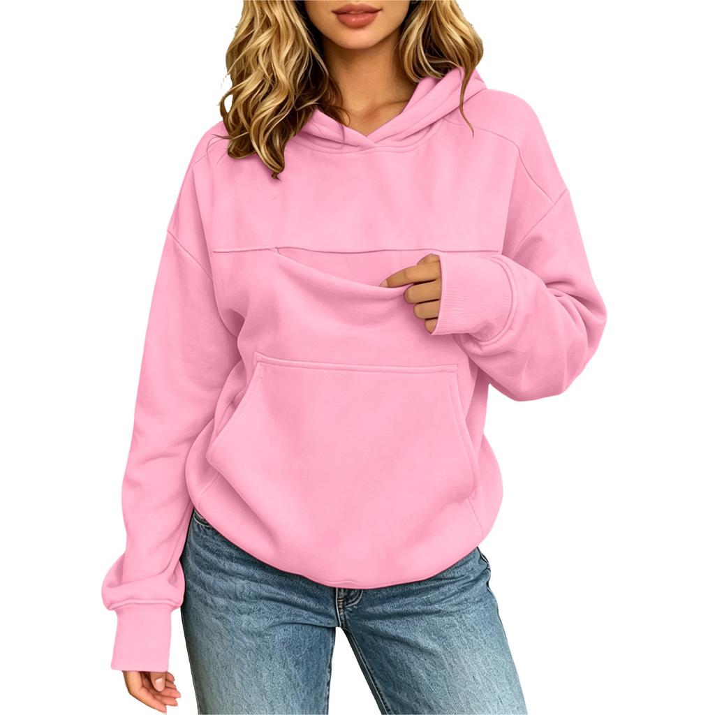 New Women's Zipper Pet Pocket Sweater Hooded Loose Long Sleeve Warm, Fleece Shirt