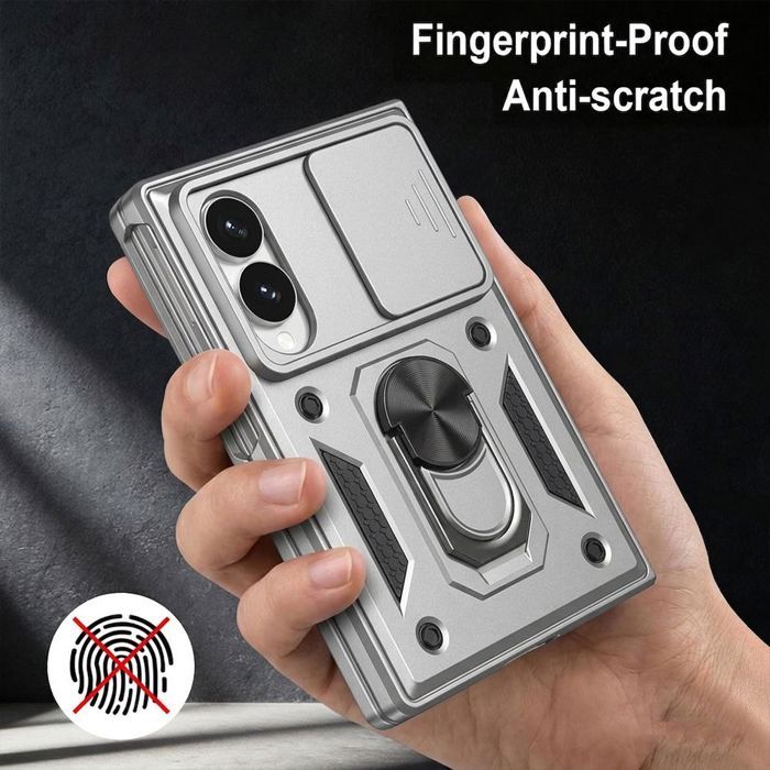Coque pour Samsung Galaxy Z Fold 8, Protection Rigide avec Support et Cache Caméra - Argenté