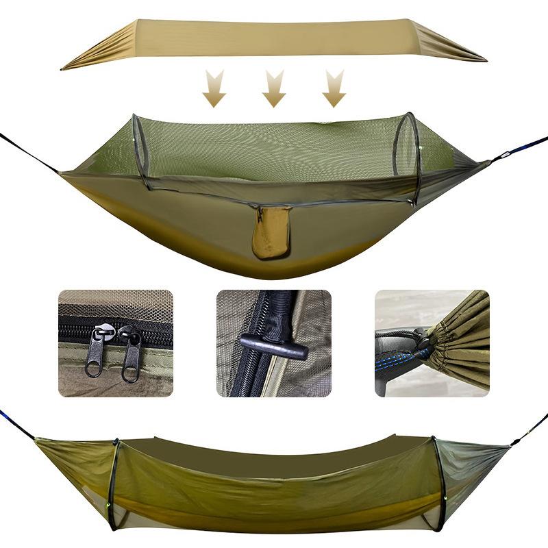 Amaca Anti-ribaltamento a Doppio Strato con Zanzariera Tettoia Parasole Portatile in Nylon per Cortile Spiaggia Viaggio Campeggio