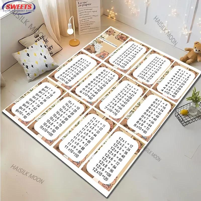 3D Printing Capibara Pattern Multiplication Table Carpet, Personalized Children's Room Decorative Rug Kid's Play Learn Floor Mat